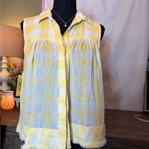 Free People Yellow and White Checkered Blouse